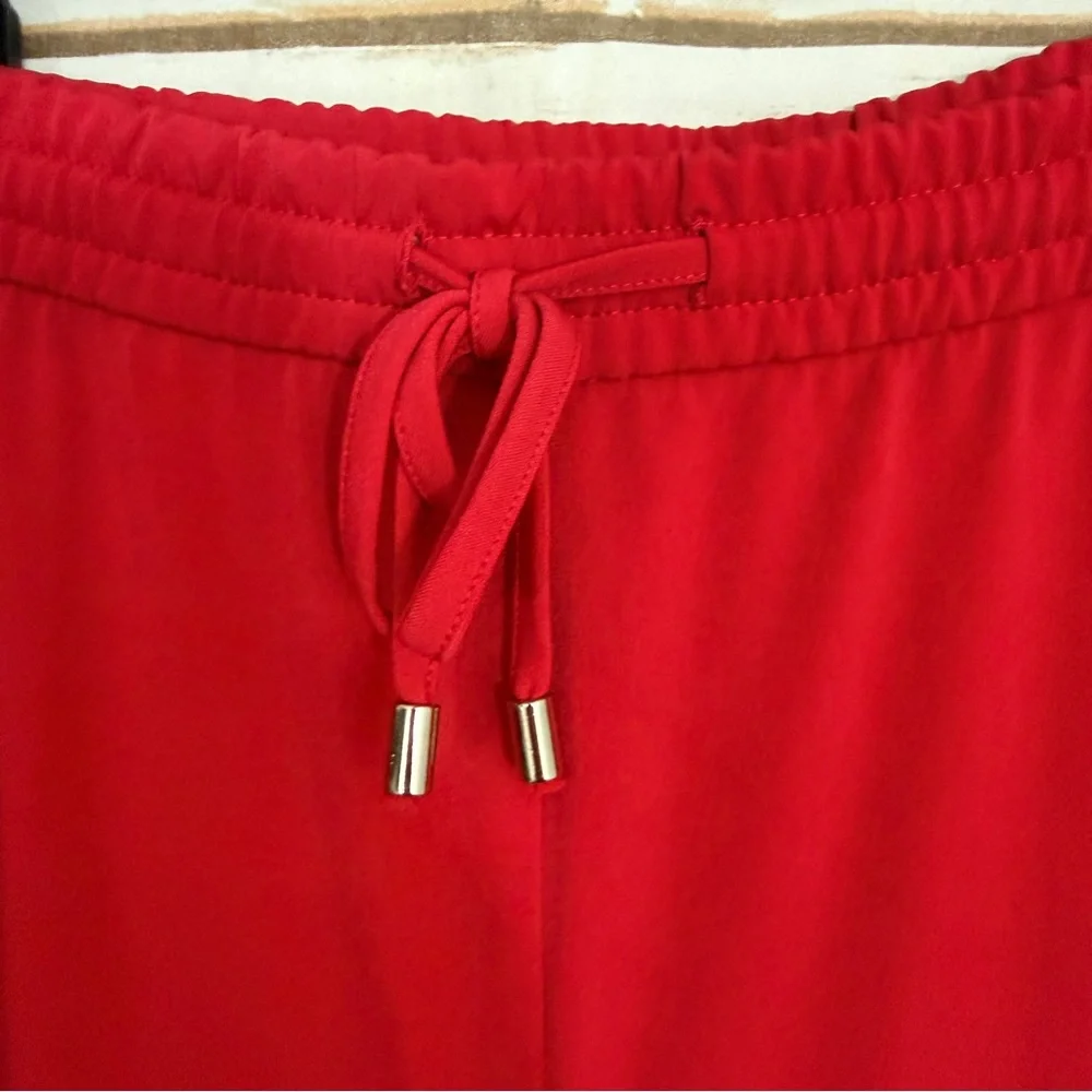 Susan Graver Weekend Red Pull On Drawstring Wide Leg Pants - Picture 3 of 8